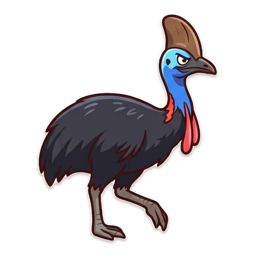 A southern cassowary with its blue neck, red wattles and tall casque, standing by the road.