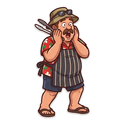 Dad with his hands up in horror as a snag misses the hotplate.
