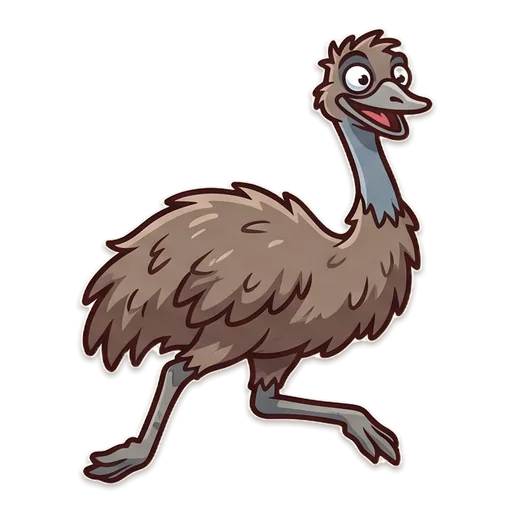 A tall shaggy emu standing in the road, unimpressed by the ute.