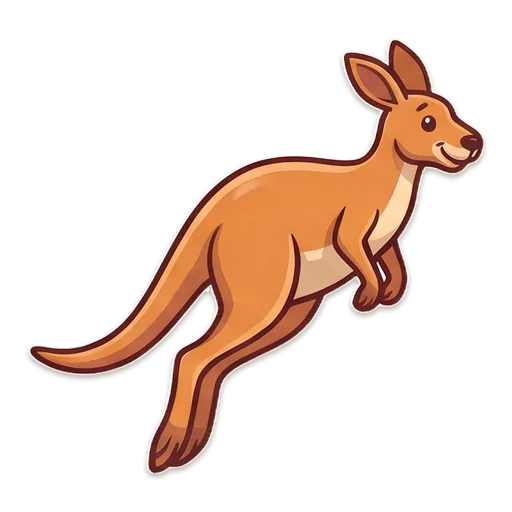 A red kangaroo mid-hop with its tail out behind it, bounding across the road.