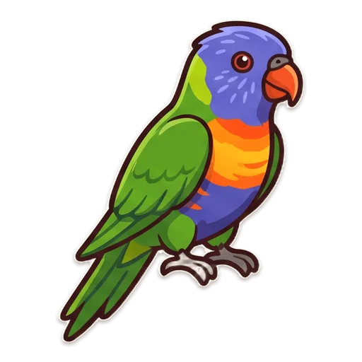 A rainbow lorikeet with a blue head, orange chest and green wings.