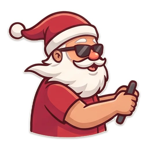 Sunburnt Santa in sunglasses and a Santa hat grinning at the wheel, ready to drive the ute.