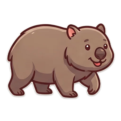 A round brown wombat trundling across the outback road.