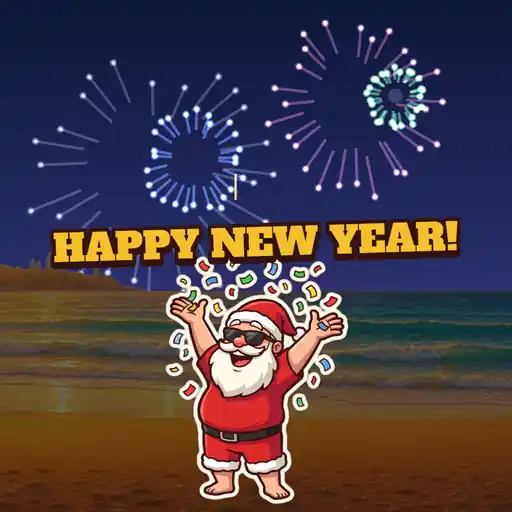 Animated GIF: Happy new year beach fireworks