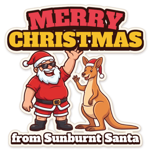 Sticker: Merry christmas from sunburnt santa