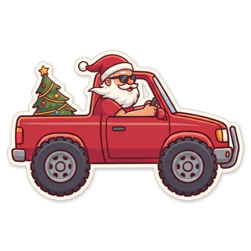 Sticker: Santa driving ute